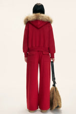 Red Fur-Trimmed Hoodie & Pants Set