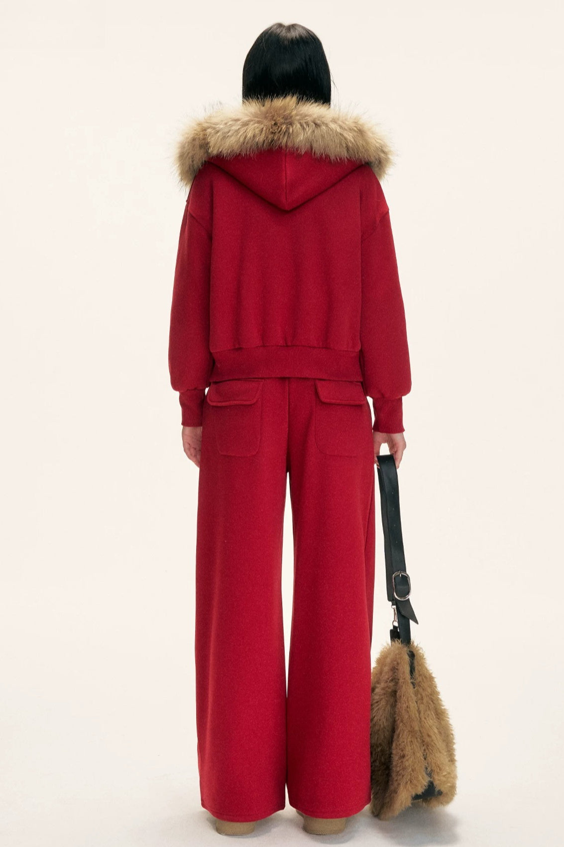 Red Fur-Trimmed Hoodie &amp; Pants Set
