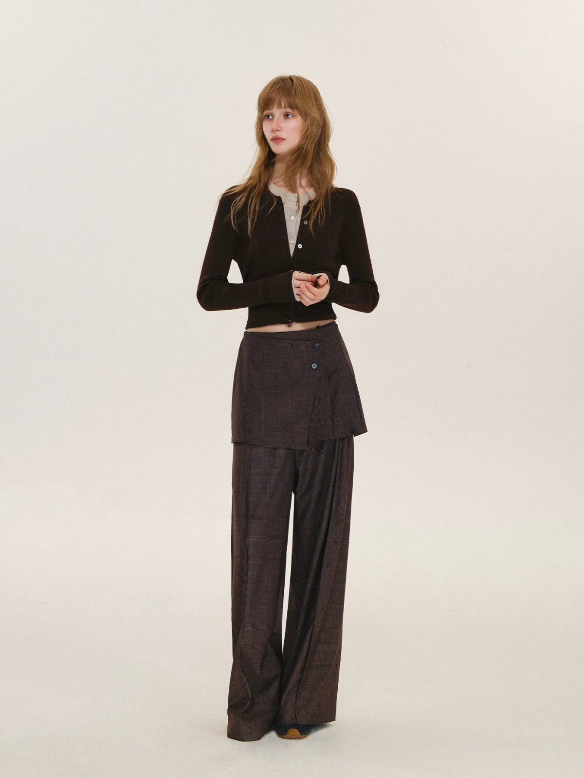 Contrast Layered Wool Blend Cardigan