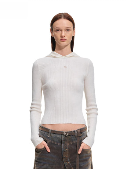 Ribbed Wool Hooded Knit Top