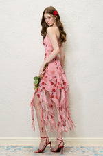 Rose Pink Ruffle Tie-Back Dress