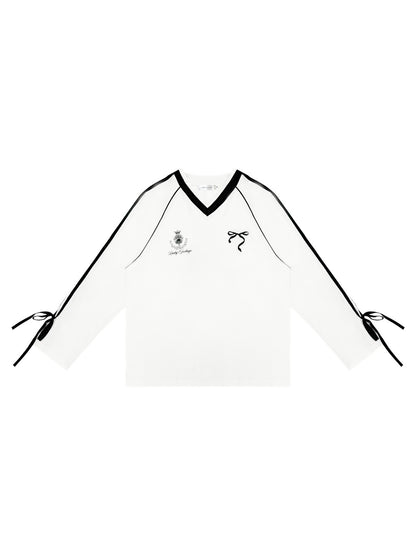 Contrast Bow Long Sleeve Tee