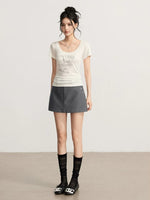 Rhinestone Floral U-Neck T-shirt