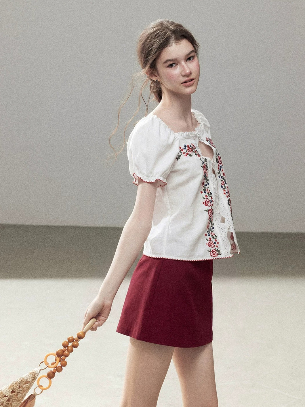 Rose Lace Puff Sleeve Top