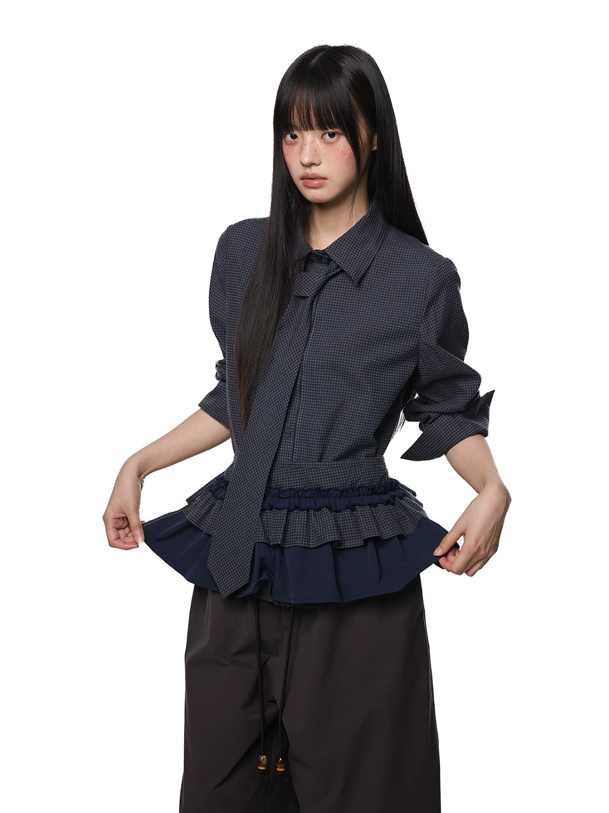 Plaid Tie Blouse