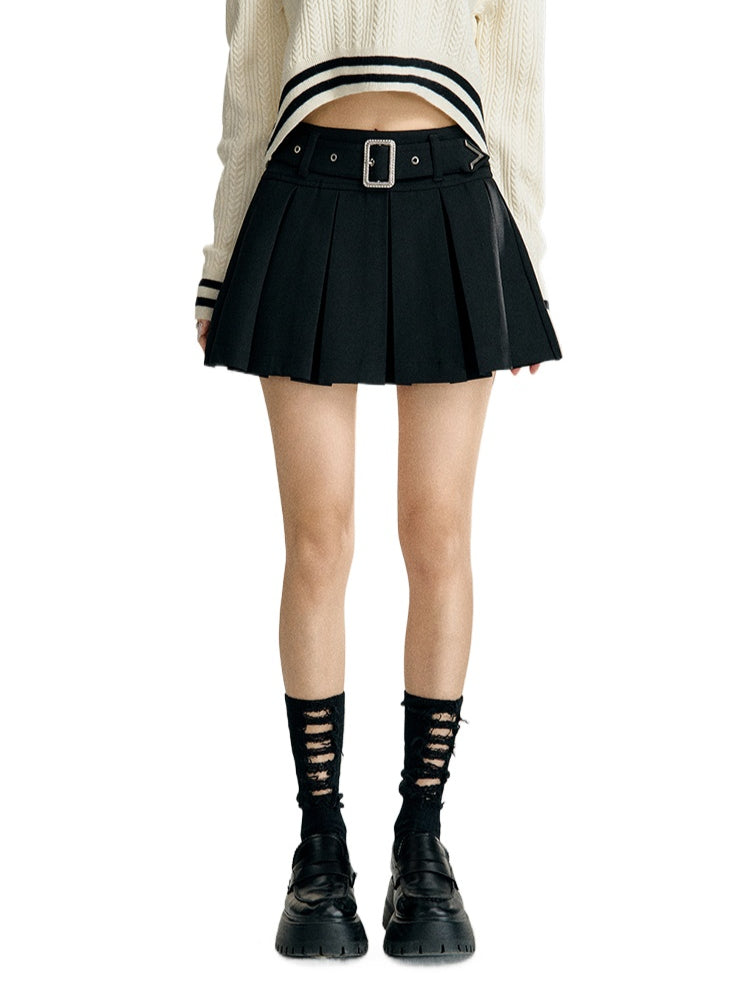 Black &amp; White A-line Pleated Skirt