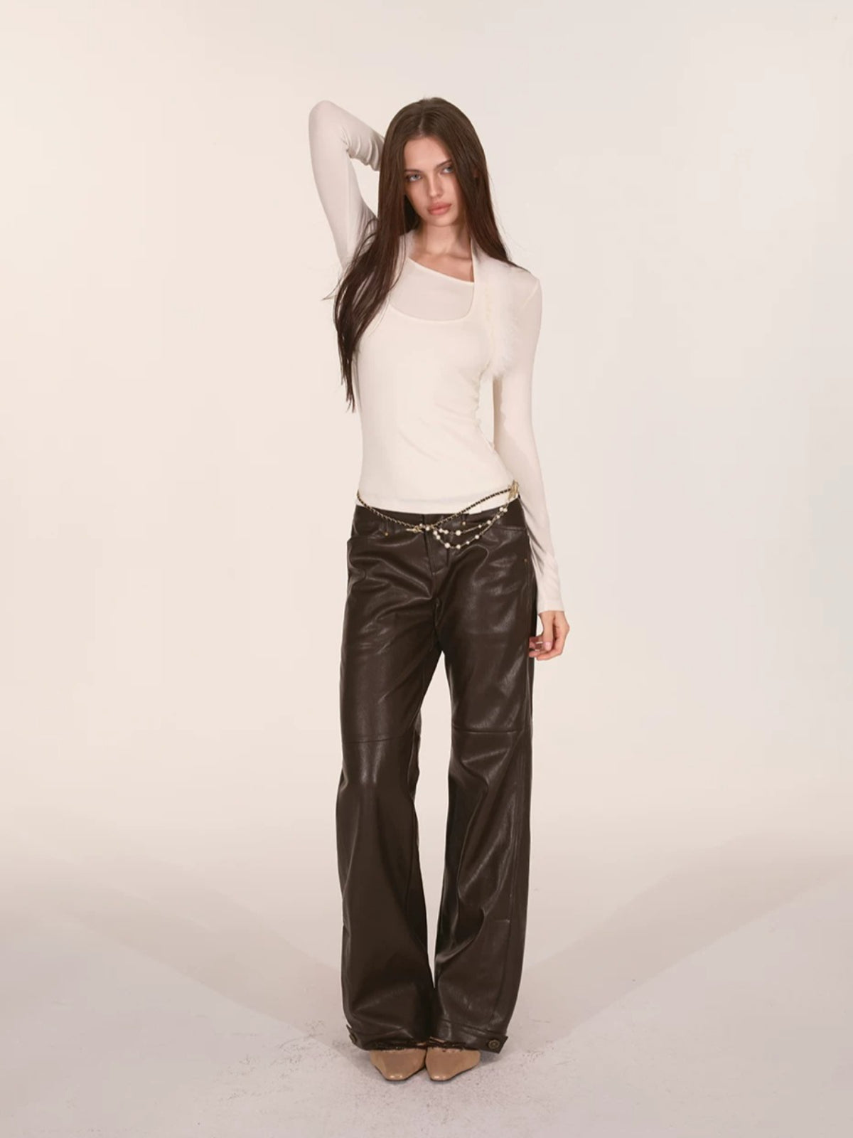 Paneled Faux Leather Wide-Leg Pants