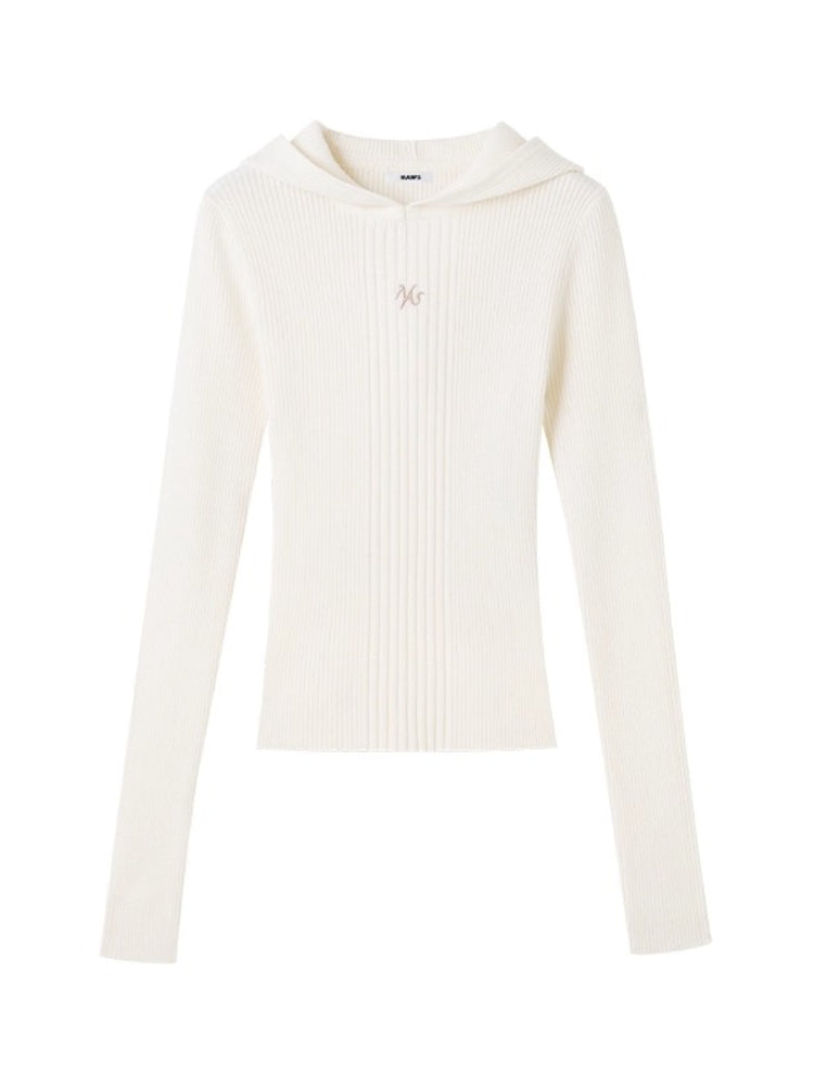 Ribbed Wool Hooded Knit Top