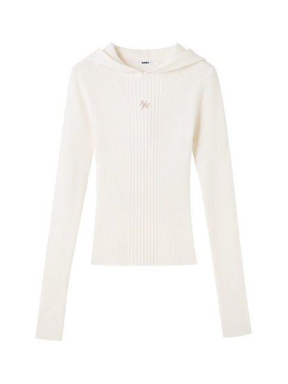 Ribbed Wool Hooded Knit Top
