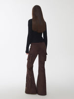 Suede Studded Cargo Flare Pants