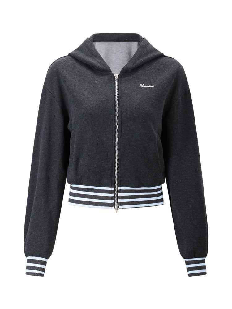 Gray Contrast Stripe Hoodie