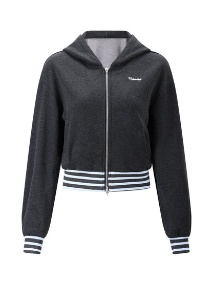 Gray Contrast Stripe Hoodie