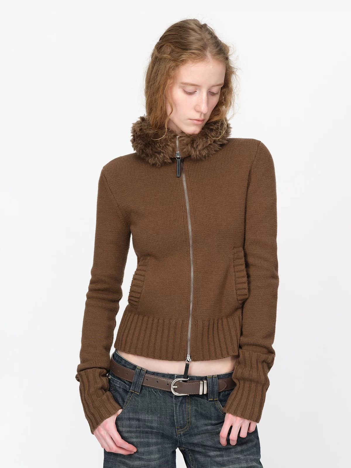 Vintage Wool Fur Collar Cardigan