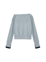 Rhinestone Button Off-Shoulder Sweatshirt