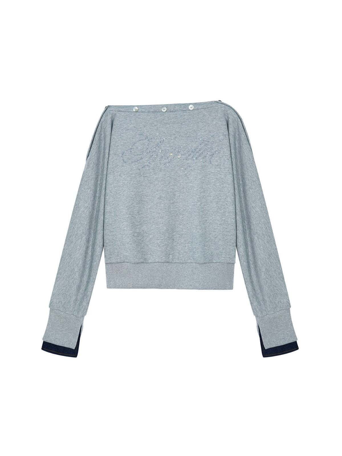 Rhinestone Button Off-Shoulder Sweatshirt