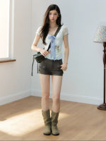 Lyocell Deer Ribbon Print Top