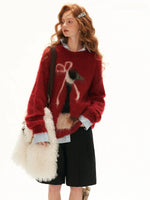 Bow Pattern Relaxed Knit Sweater