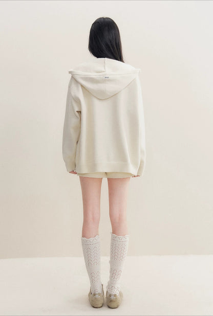 Beige Hoodie Knit Three-Piece Set