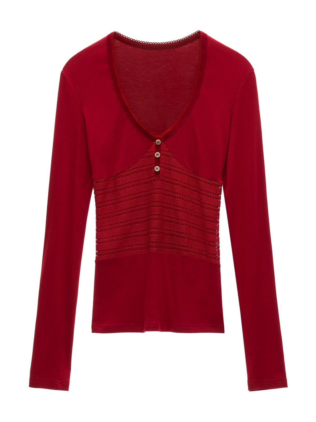 Openwork Patchwork Long Sleeve Top
