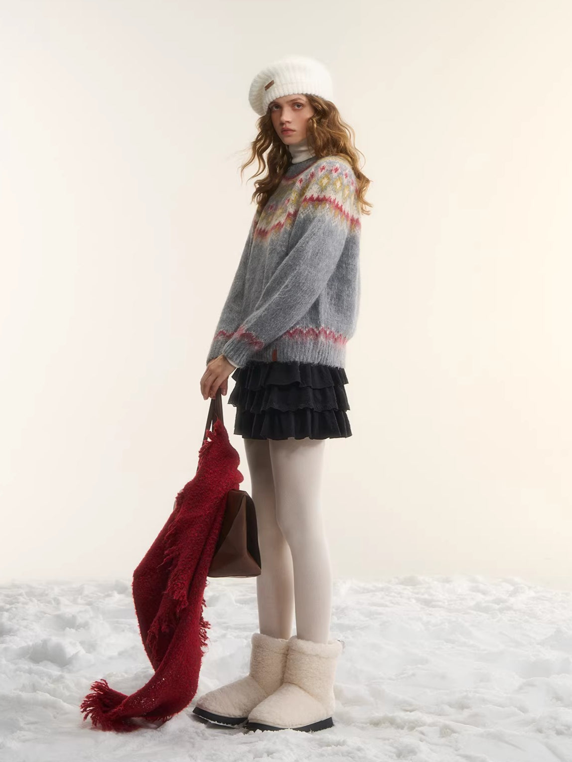 Fair Isle Jacquard Crewneck Knit Sweater