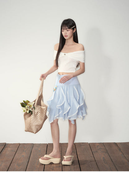 Blue Ruffled Convertible Skirt