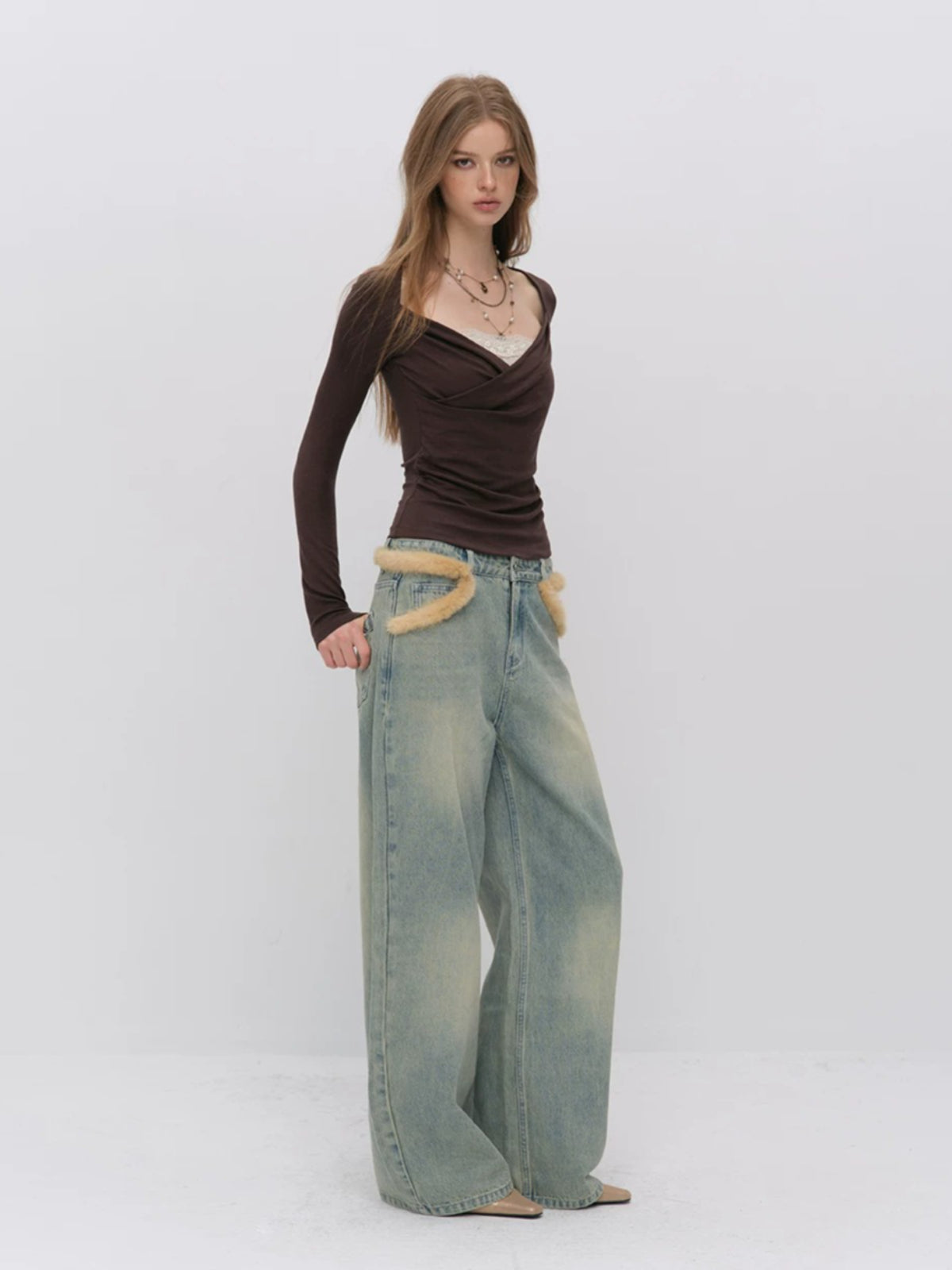 Vintage Washed Wide Leg Jeans