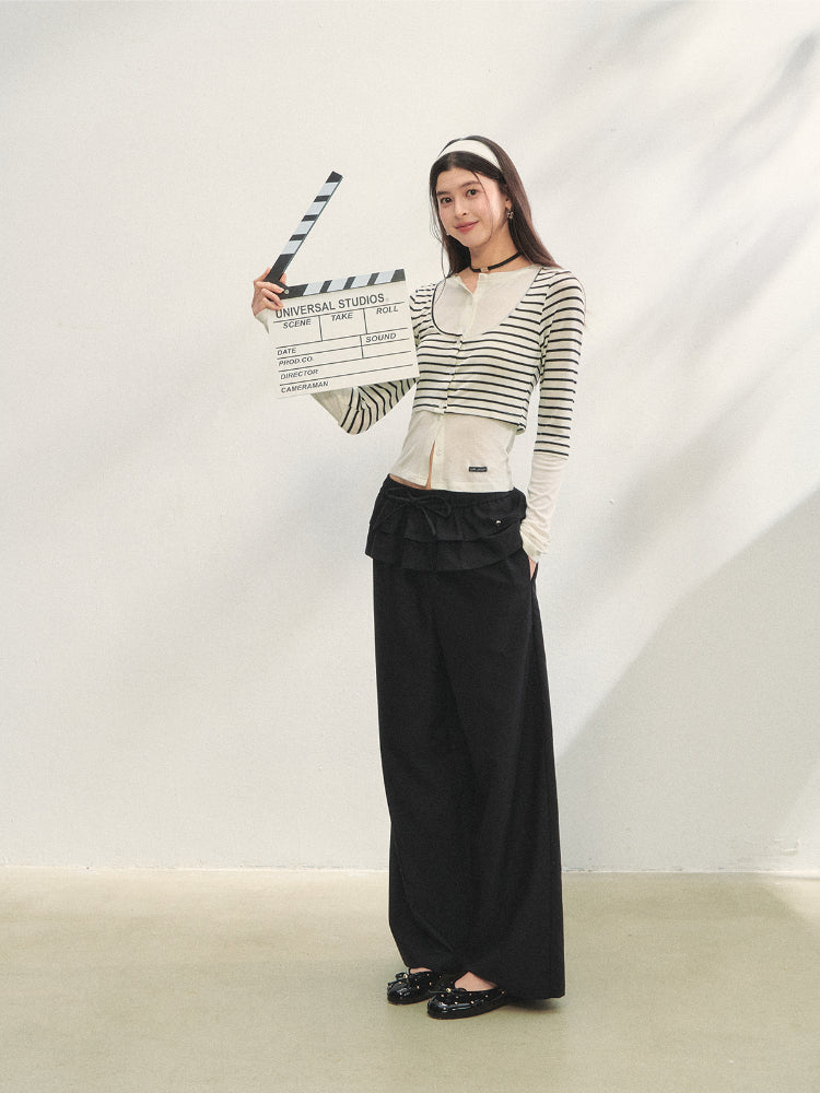 Two-piece Double-layer Ruffle Tie Straight Pants