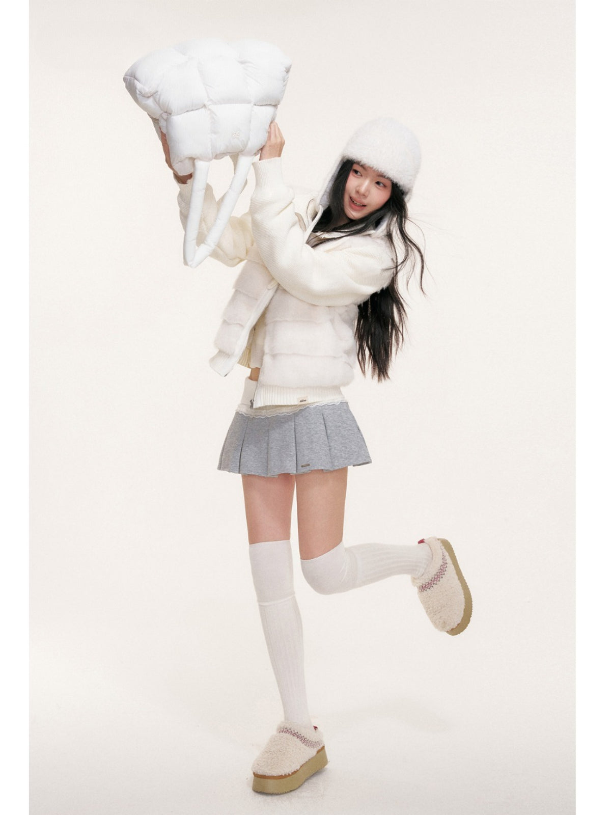 Faux Fur Knit Sleeve Down Jacket