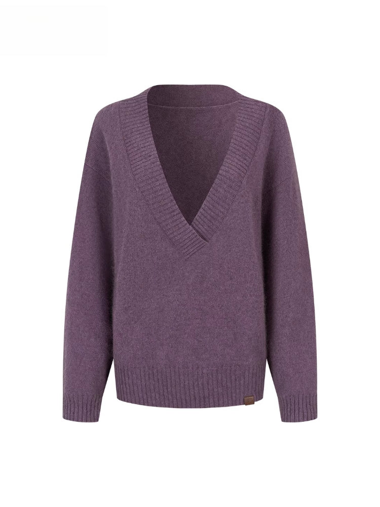 V-Neck Ribbed Knit Sweater