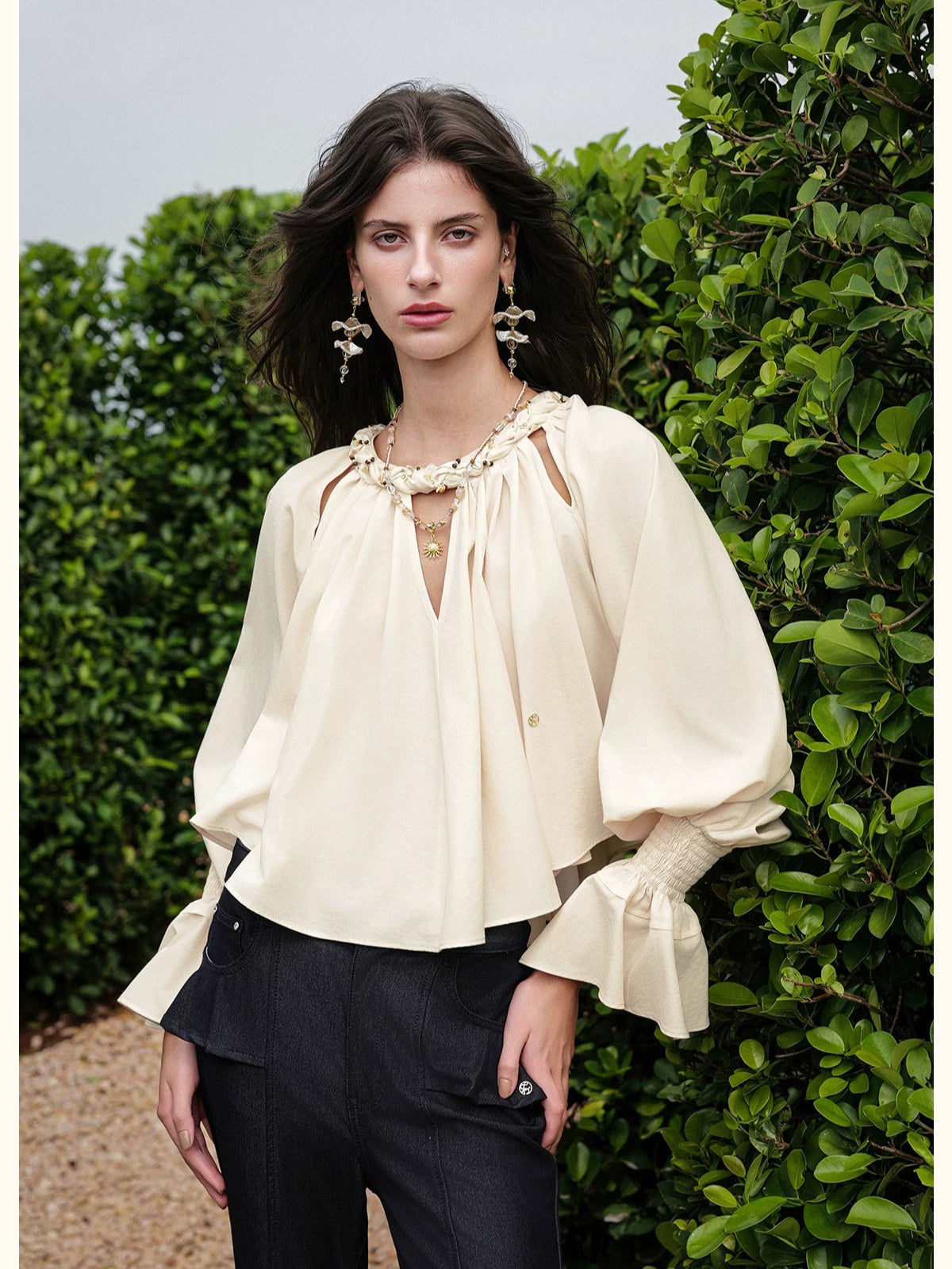 Rope Detail Flared Sleeve Blouse