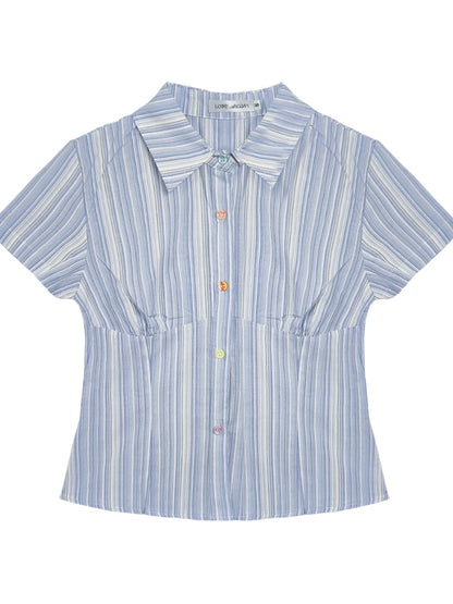 Colorful Buttons Striped College - Style Shirt &amp; Skirt Set