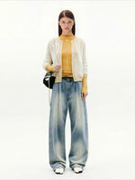 Denim Pleated Wide Leg Pants