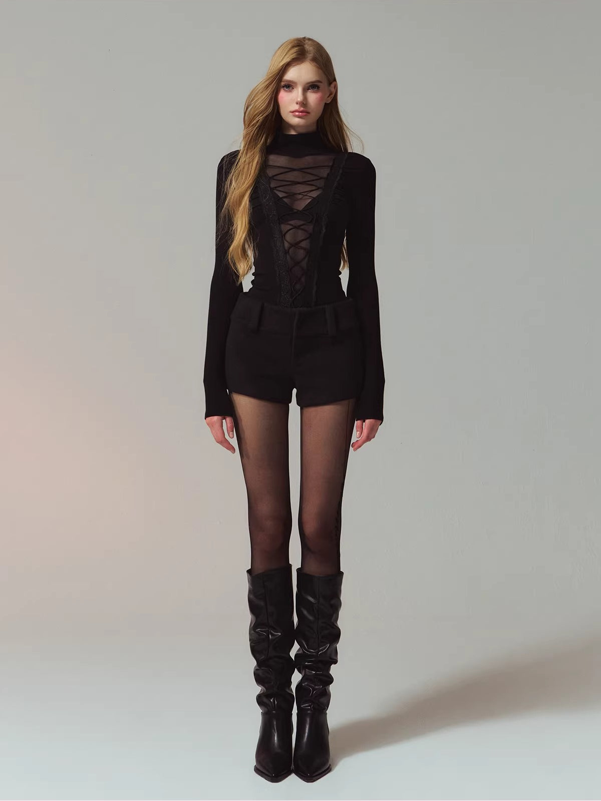 Lace Panel Mesh Laced Knit Top