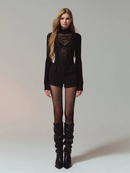 Lace Panel Mesh Laced Knit Top