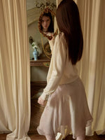 Ruffle Trim Ruched Knit Cardigan