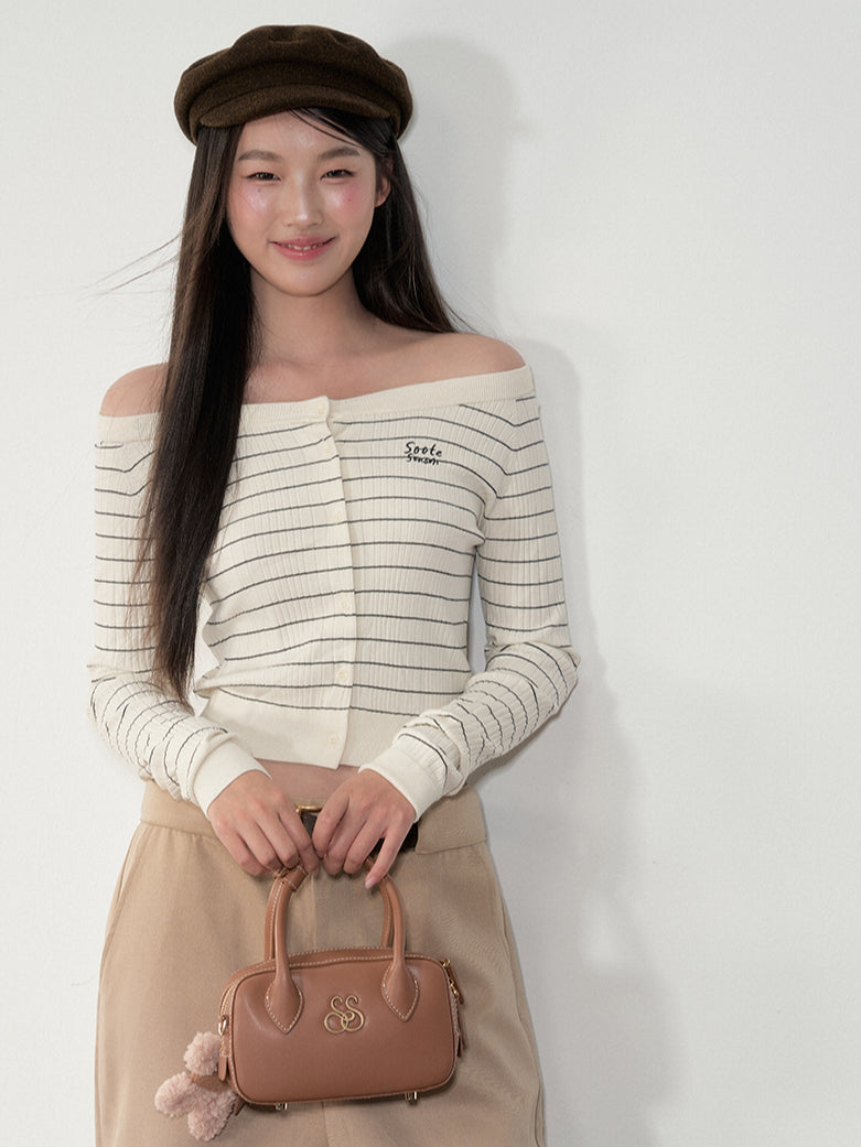 Striped Knit One-Shoulder Top