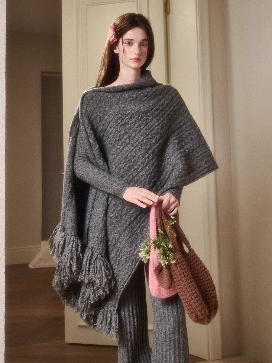 Celestial Wool Cable-Knit Shawl Scarf