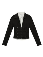 Vintage Double-Breasted Layered Cropped Jacket