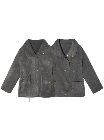 Reversible Shearling Suede Drawstring Jacket