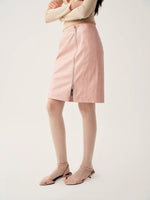 Pink PU Leather Zip Skirt