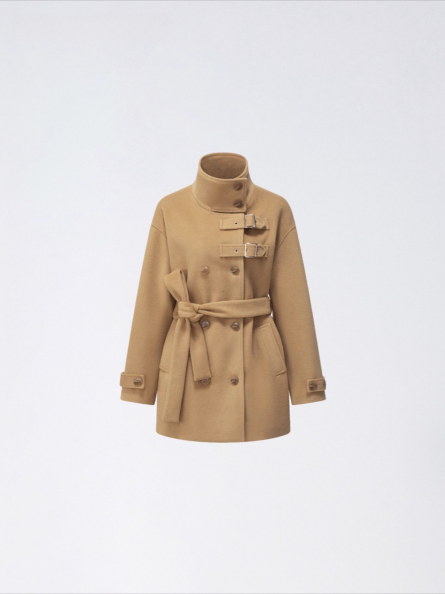 Camel Double-Breasted Wool Coat