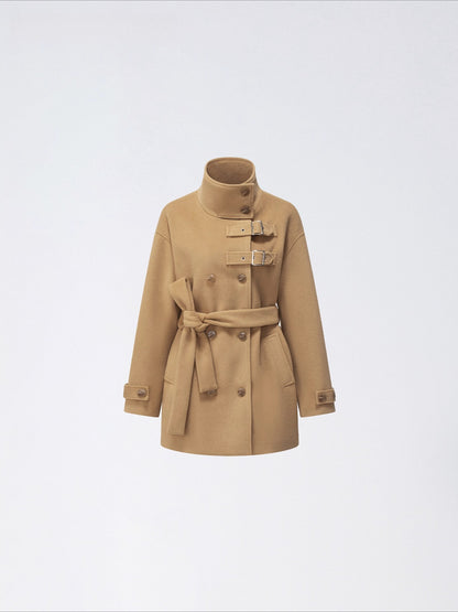 Camel Double-Breasted Wool Coat