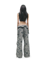 Washed Camouflage Double Waist Jeans