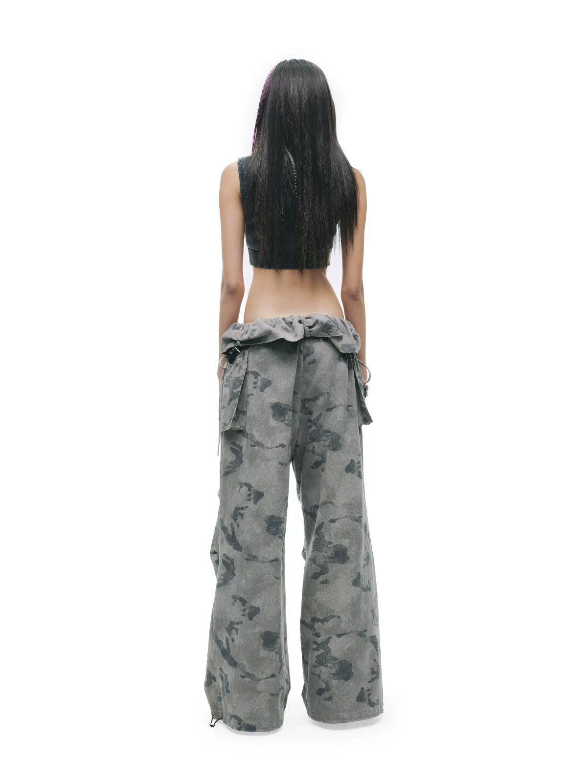 Washed Camouflage Double Waist Jeans