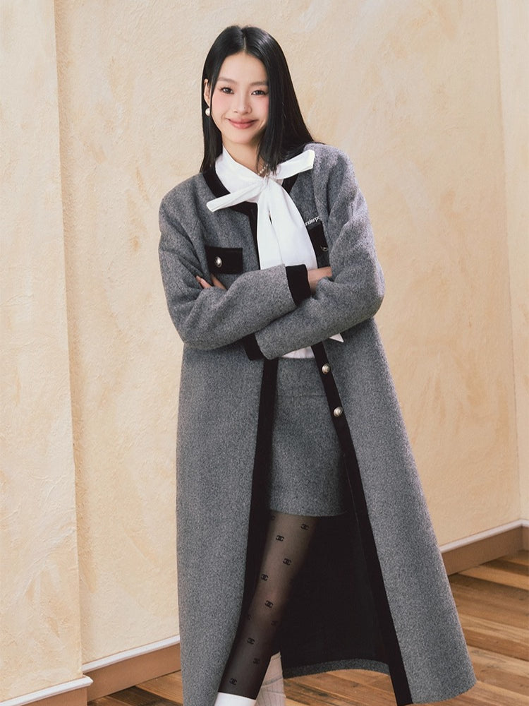 Gray Velvet Long Wool Coat