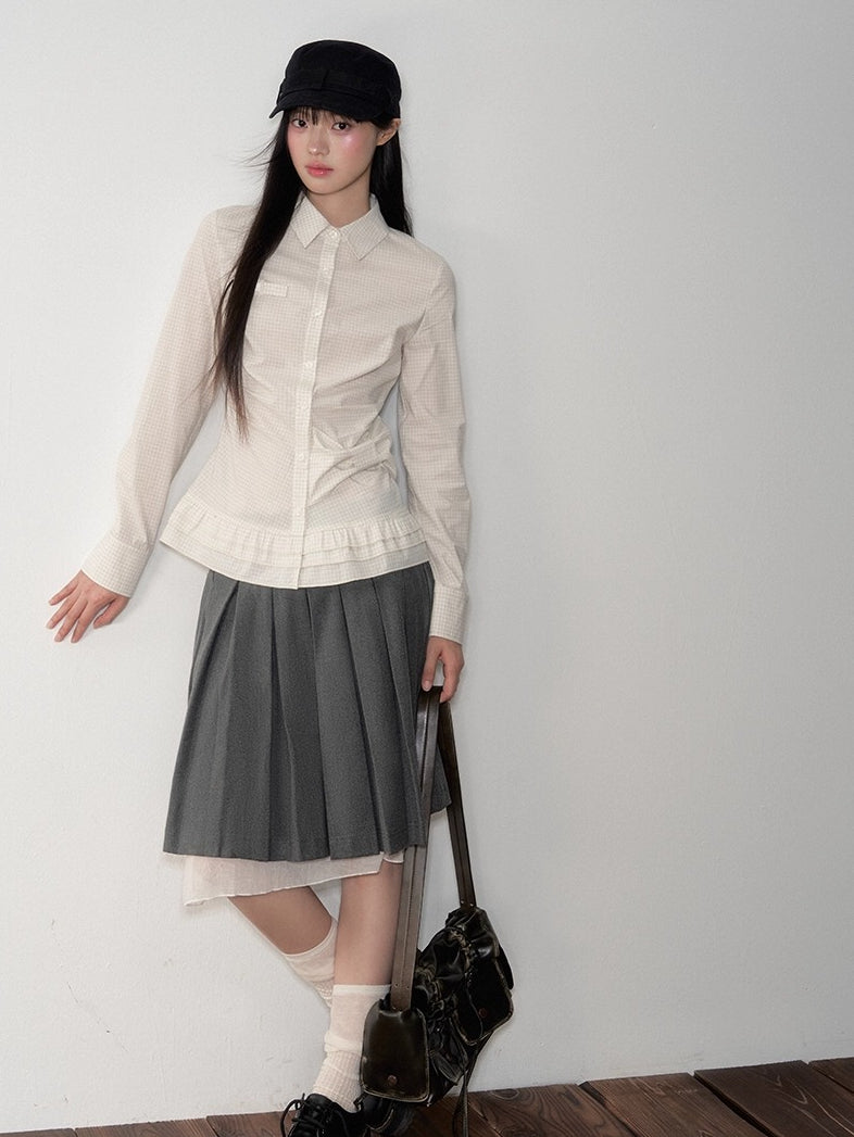Khaki &amp; White Vintage Plaid Blouse