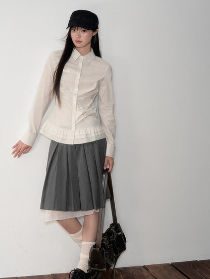 Khaki &amp; White Vintage Plaid Blouse