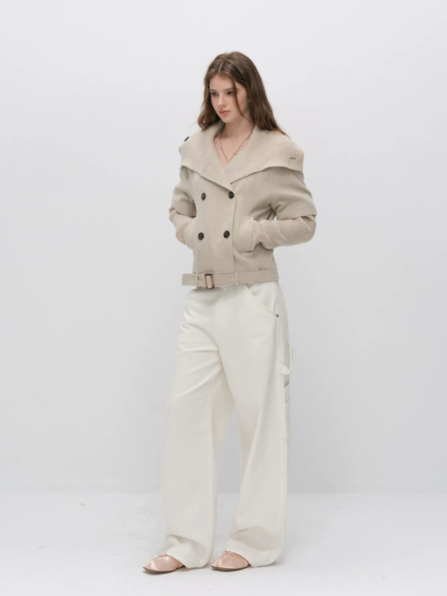 Faux-layered Cape Knit Jacket