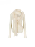 Patchwork Fox Fur Knit Top & Fur Scarf Set