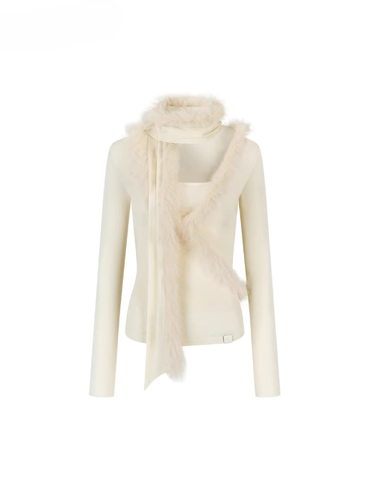 Patchwork Fox Fur Knit Top &amp; Fur Scarf Set